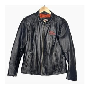 Harley Davidson XL Heavy Leather $450 Motorcycle Jacket Logo Riding Moto Black
